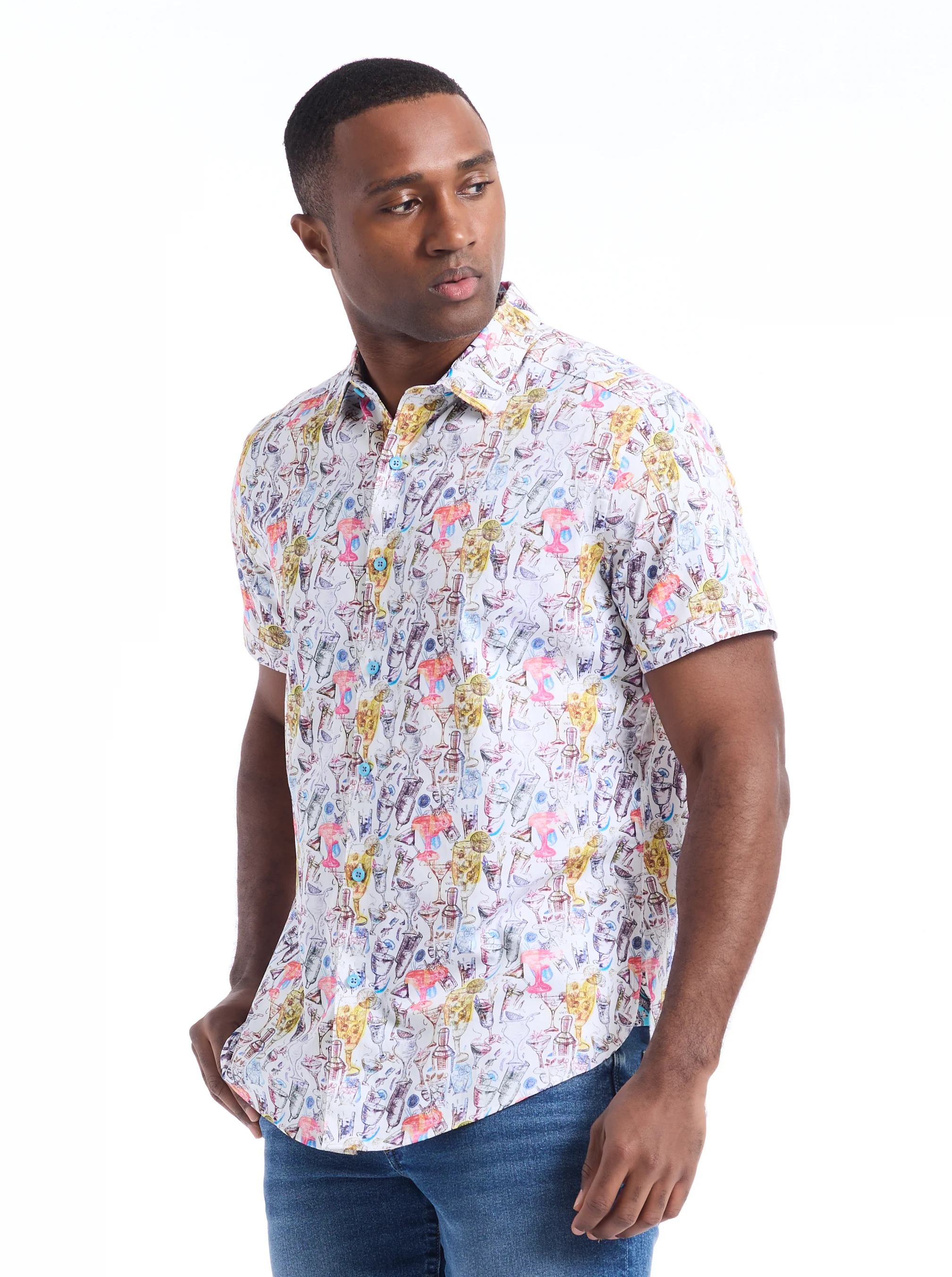 DRINKS ON ME SHORT SLEEVE BUTTON DOWN SHIRT - Image 5