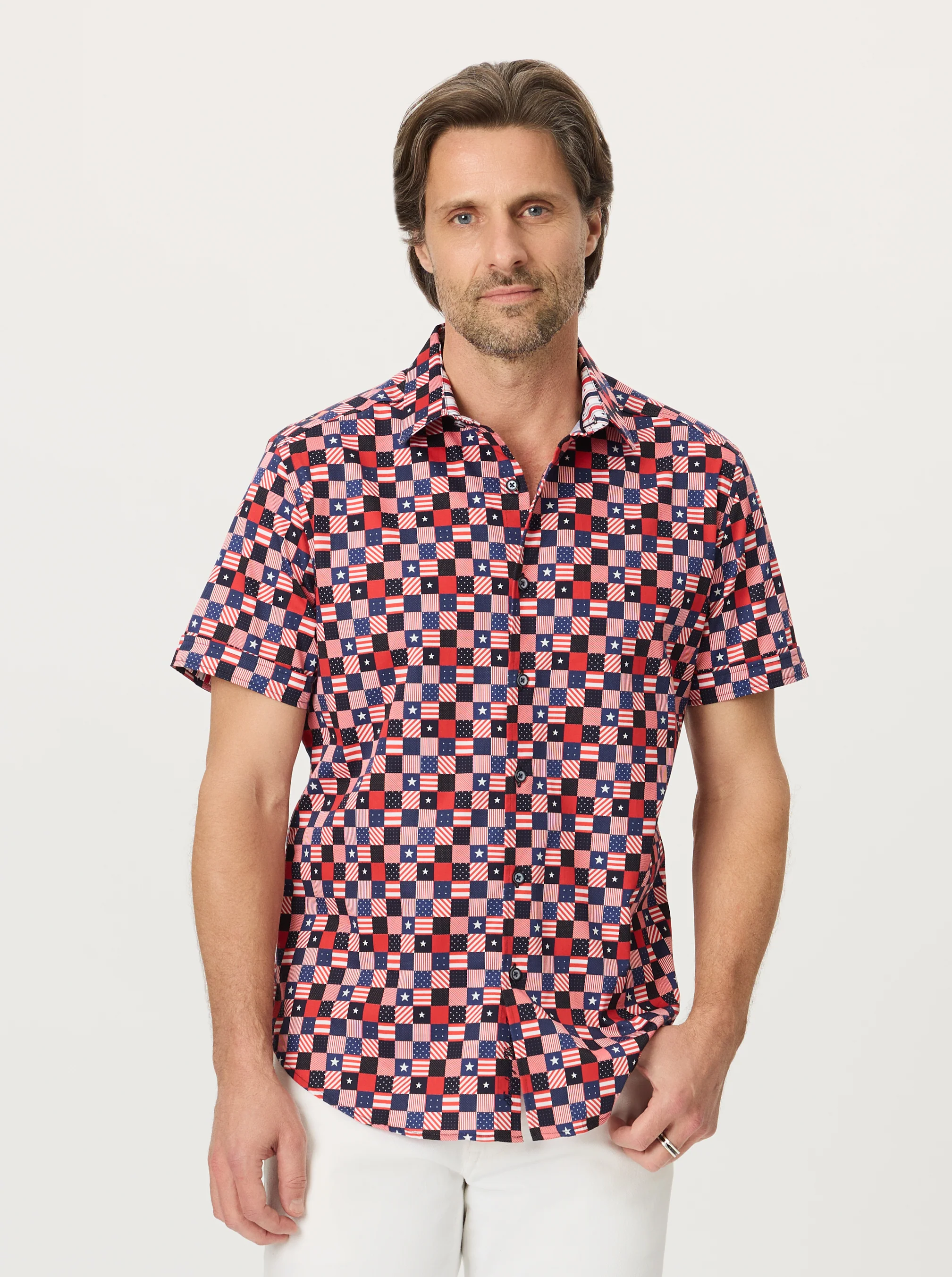STARS ALIGNED SHORT SLEEVE BUTTON DOWN SHIRT - Image 2